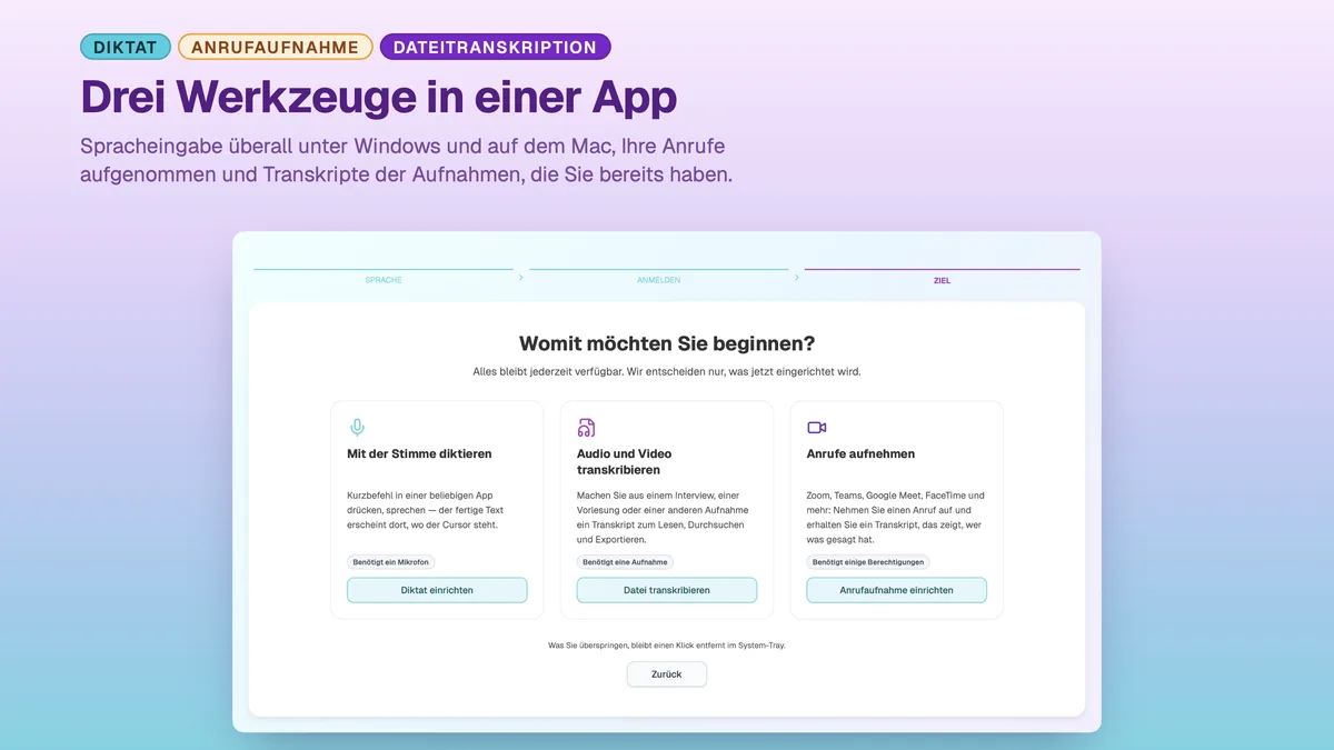 SayToType: die Wahl zwischen Spracheingabe, Anrufaufnahme und Datei-Transkription