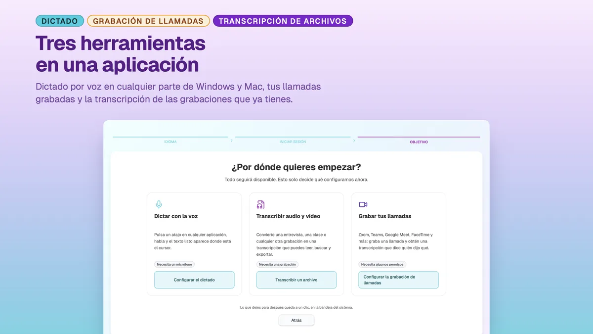SayToType: elegir entre el dictado por voz, la grabación de llamadas y la transcripción de archivos