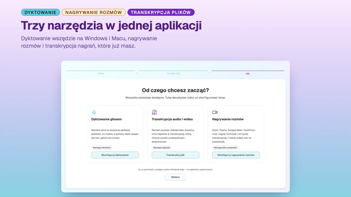 SayToType: wybór między dyktowaniem głosowym, nagrywaniem rozmów a transkrypcją plików