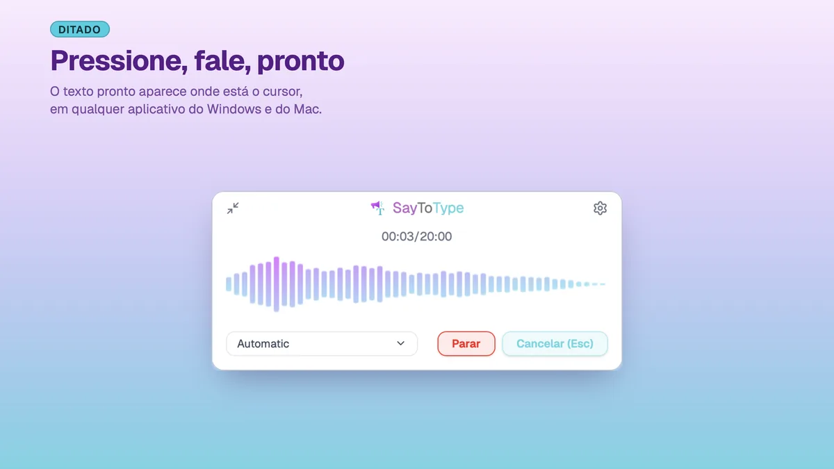 Janela de gravação do SayToType com a onda sonora durante o ditado