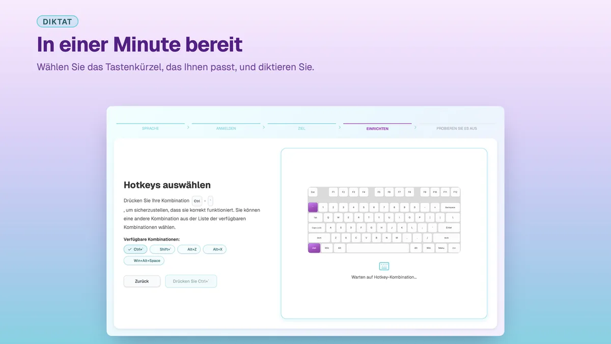 SayToType-Einstellungen zur Auswahl des Diktier-Hotkeys